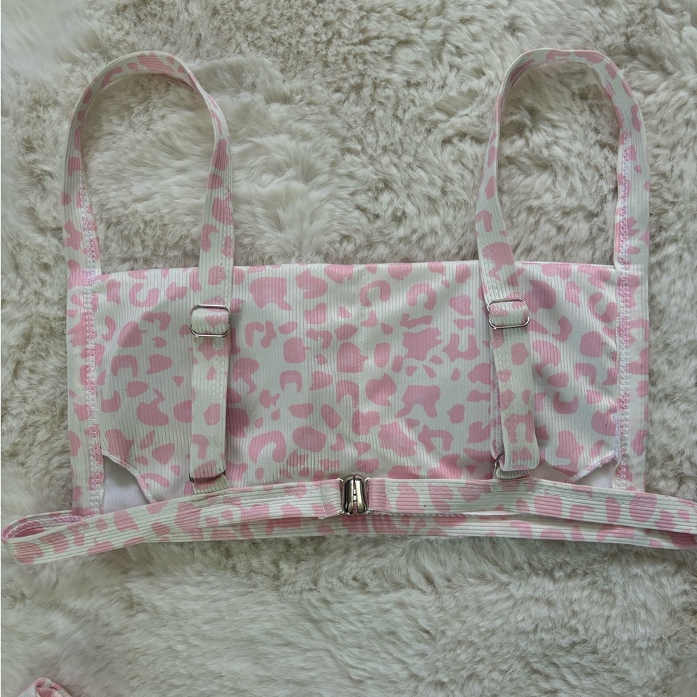 ZAFUL - Pink and White Leopard Print Ribbed Bikini Set - Picture 6 of 8